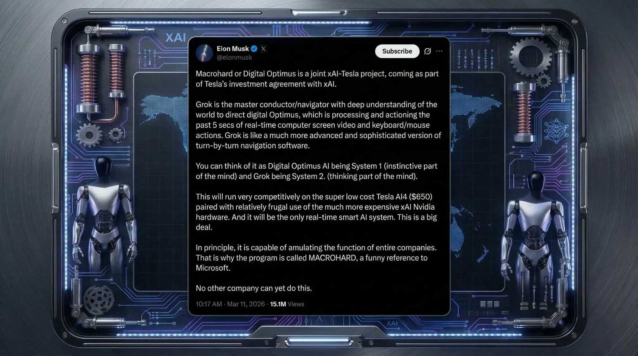🤖 马斯克重启Macrohard，将其作为xAI与特斯拉的联合项目
